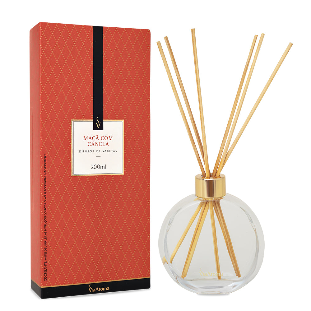 Difusor de Varetas - Maçã com Canela - Via Aroma - Frasco com 200ml