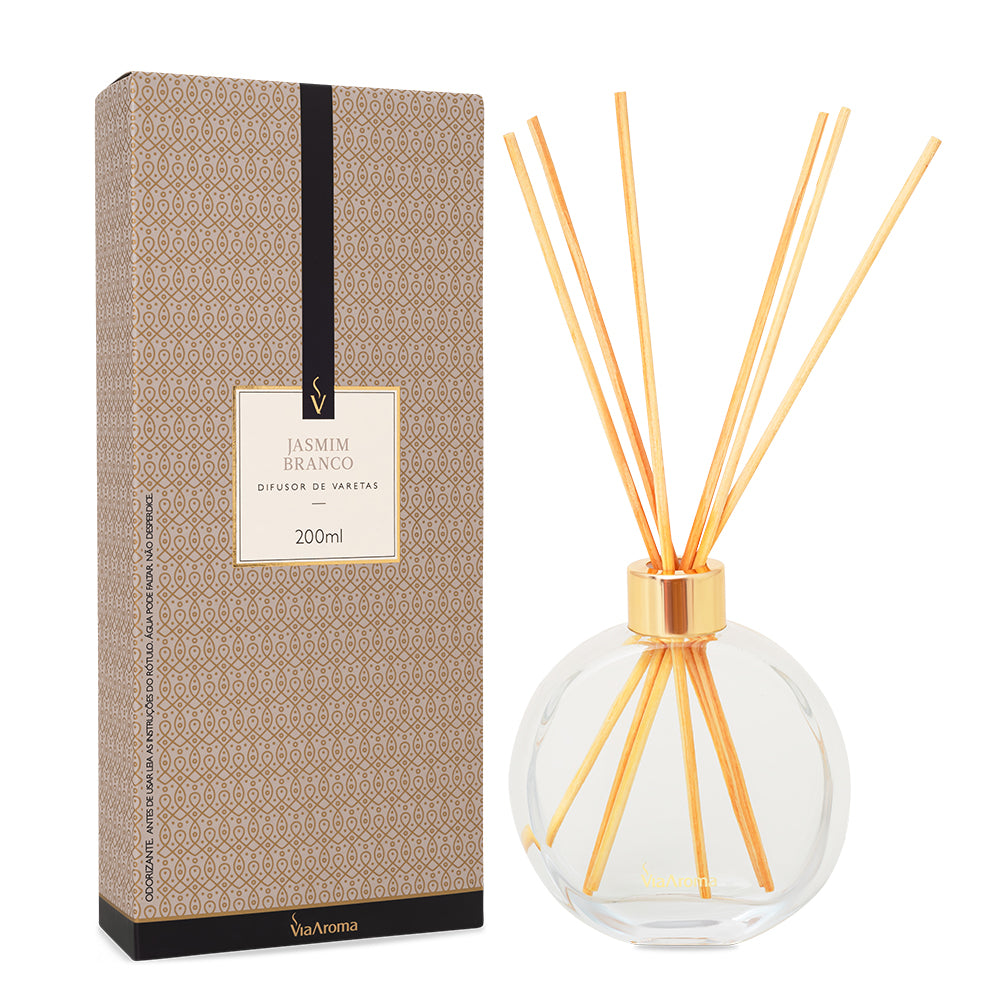 Difusor de Varetas - Jasmim Branco - Via Aroma - Frasco com 200ml