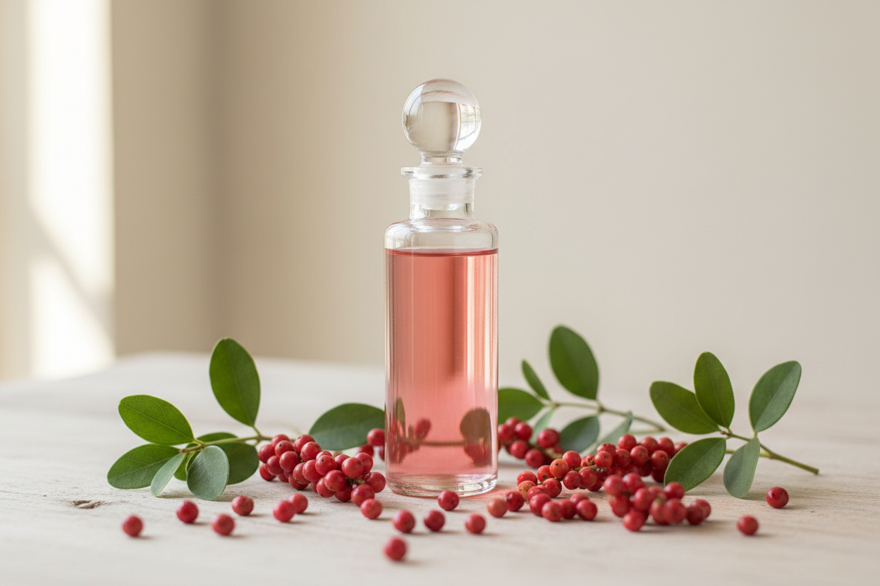 <h1>Essência de Pimenta Rosa</h1>
<h2>Notas apimentadas, florais e elegantes para perfumes, cosméticos e ambientes</h2>
imagem sem nada escrito
<p>
A Essência de Pimenta Rosa traz uma fragrância inconfundível: levemente picante, com fundo floral sofisticado e nuances exóticas que encantam.
Ideal para quem busca um aroma marcante, moderno e sensual.
</p> frasco