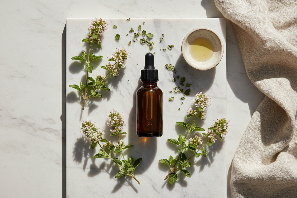 Óleo Essencial de Manjerona
Fragrância herbal suave e funcional para uso cosmético, aromático e industrial
Nome Científico: Origanum majorana
NCM: 3301.29.19
Parte Utilizada: Folhas e ramos floridos
Método de Extração: Destilação a vapor
INCI Name: Origanum Majorana Leaf Oil
Outros Nomes Populares: Manjerona, Manjerona-do-jardim, Sweet Marjoram
