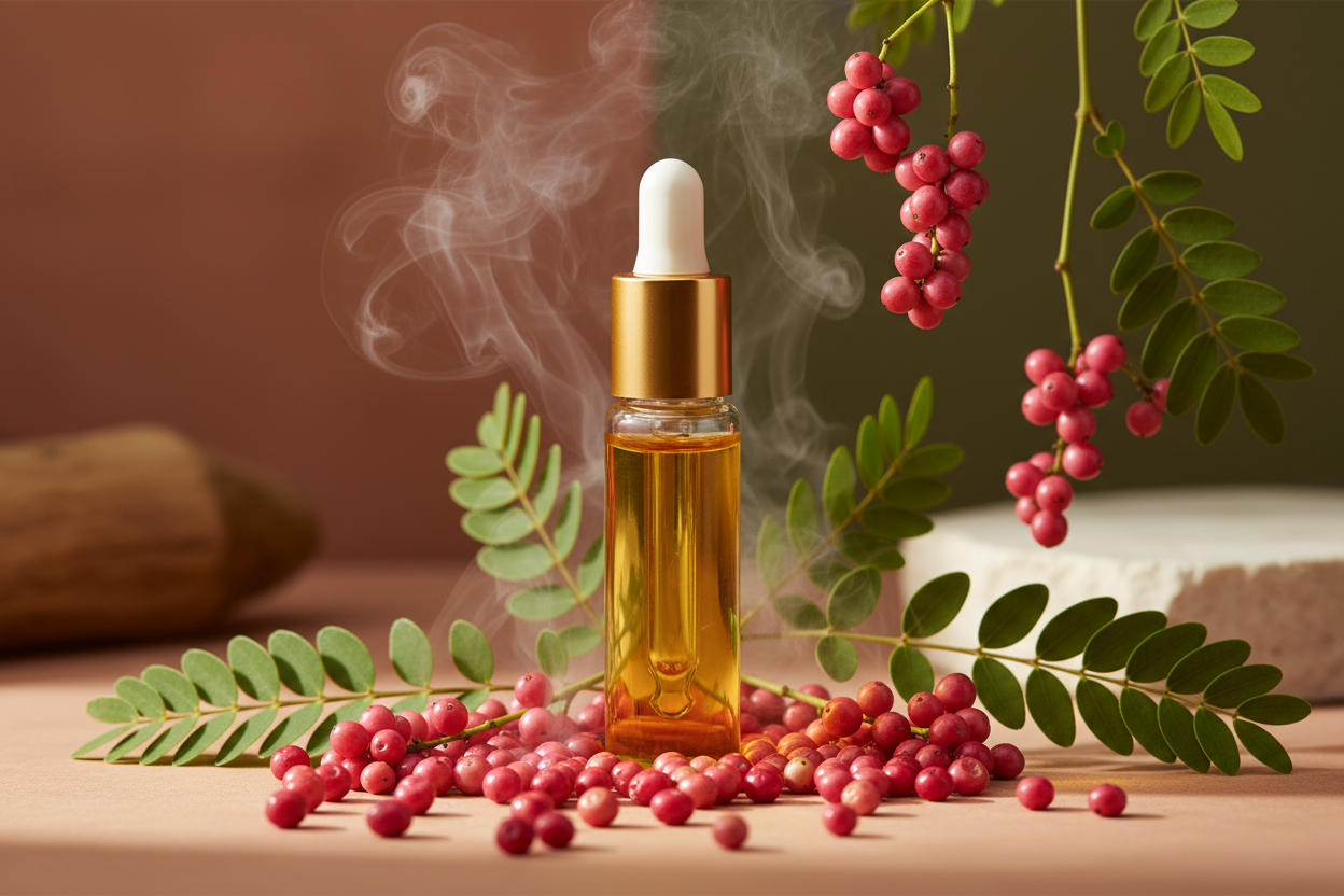 Óleo Essencial de Pimenta Rosa
Aroma exótico e revigorante, com propriedades tonificantes e estimulantes, ideal para massagens, perfumaria e formulações cosméticas sofisticadas
sem texto na imagem
Nome Científico: Schinus terebinthifolius
NCM: 3301.29.90
Método de Extração: Destilação a vapor dos frutos
INCI Name: Schinus Terebinthifolius Fruit Oil