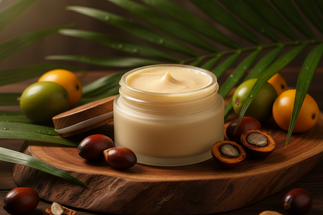 Manteiga de Murumuru
Emoliente amazônico altamente nutritivo para pele e cabelos — hidrata, sela e restaura com leveza e alto poder de regeneração
Nome INCI: Astrocaryum murumuru seed butter
CAS: 394239-67-9
NCM: 1515.90.90
Origem: Amazônia (Brasil)
Parte utilizada: Sementes do fruto
SEM TEXTO NA IMAGEM
Método de extração: Prensagem a frio
Aspecto: Manteiga sólida de cor bege-clara a amarelada, com leve aroma vegetal