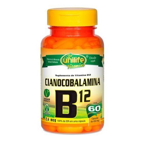 Vitamina B12 Cianocobalamina - Unilife - Frasco com 60 Cápsulas de 450mg - Mundo dos Óleos