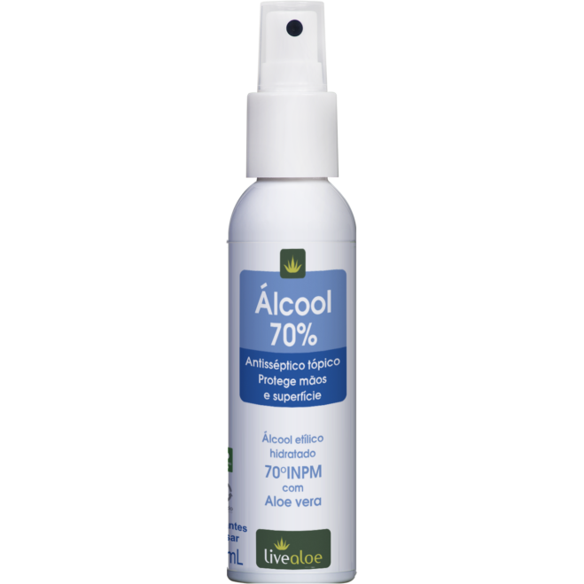 Álcool 70% - LiveAloe - Frasco com 100ml - Mundo dos Óleos