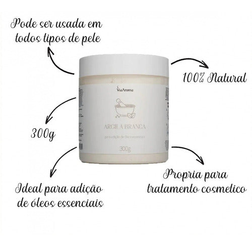 Argila para Corpo e Rosto (Branca) - Via Aroma - 300g - Mundo dos Óleos