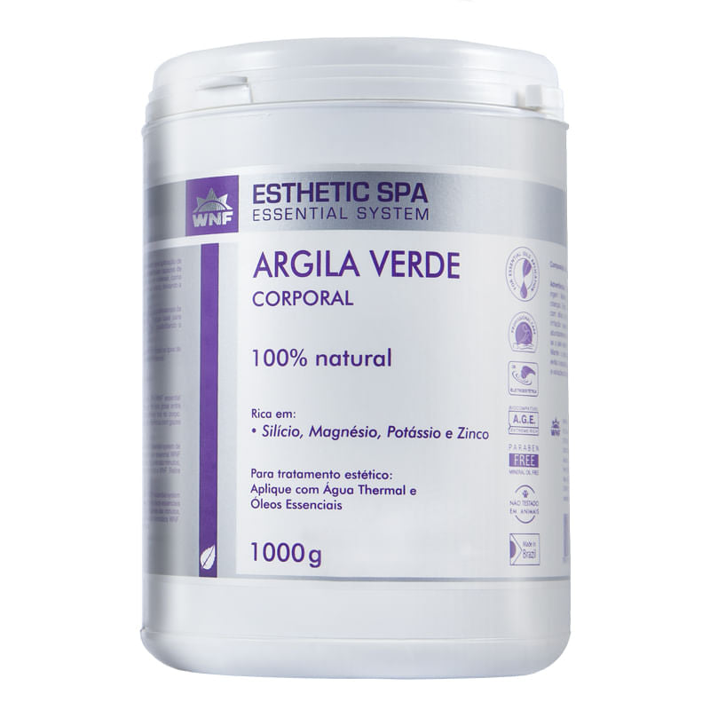 Argila Verde Corporal - WNF - Frasco com 1kg - Mundo dos Óleos