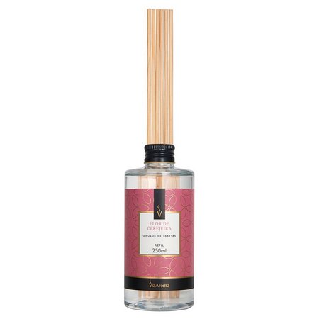Refil Difusor de Varetas - Flor de Cerejeira - Via Aroma - Frasco com 250ml - Mundo dos Óleos