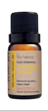 Óleo Essencial de Camomila Alemã (Azul) - Via Aroma - Frasco com 5ml - Mundo dos Óleos