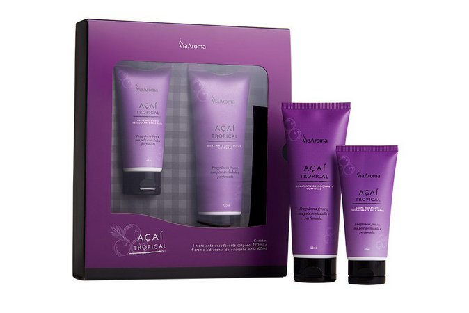 Kit Creme para as Mãos + Hidratante Corporal - Açaí Tropical - Via Aroma - Mundo dos Óleos