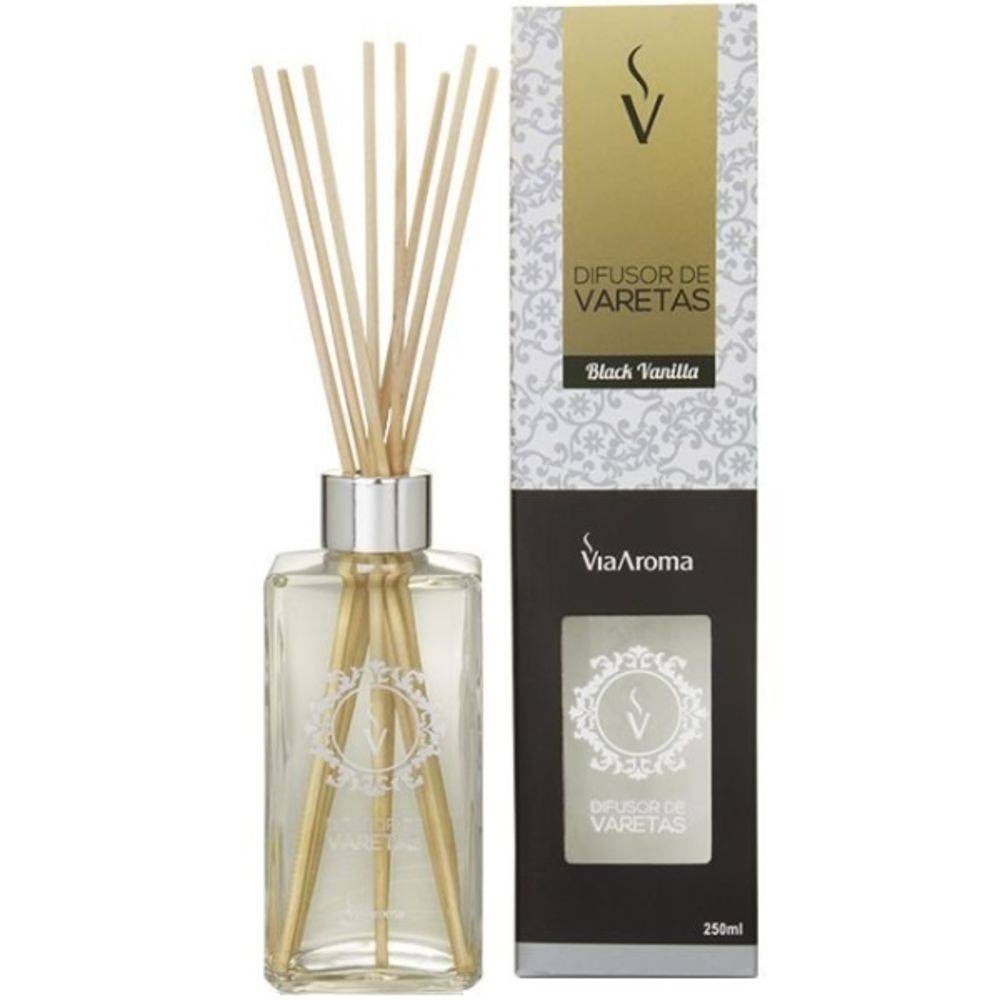 Difusor de Varetas Black Vanilla - Via Aroma - Frasco com 250ml - Mundo dos Óleos