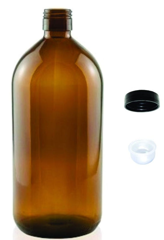 Vidro Âmbar com Tampa e Batoque - Frasco de 1000ml - Mundo dos Óleos