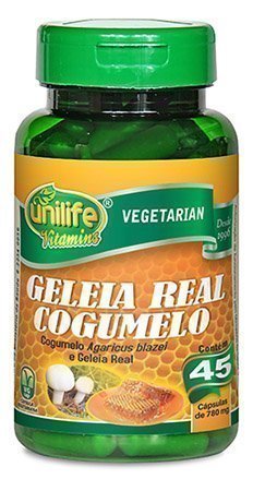 Geleia Real e Cogumelo - Unilife - Frasco com 45 Cápsulas de 780mg - Mundo dos Óleos
