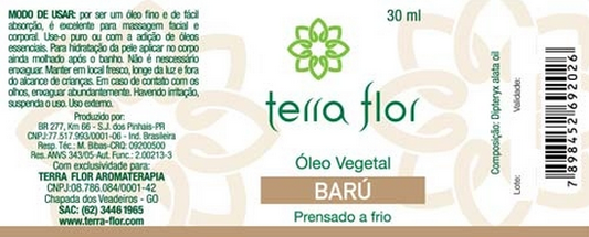 Óleo Vegetal de Baru - Terra Flor - Frasco com 30ml - Mundo dos Óleos