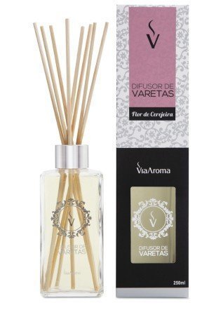Difusor de Varetas - Flor de Cerejeira - Via Aroma - Frasco com 250ml - Mundo dos Óleos