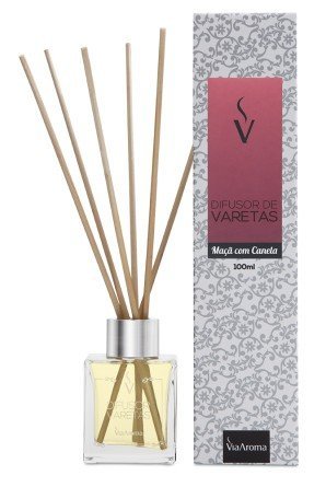 Difusor de Varetas - Maçã com Canela - Via Aroma - Frasco com 100ml - Mundo dos Óleos