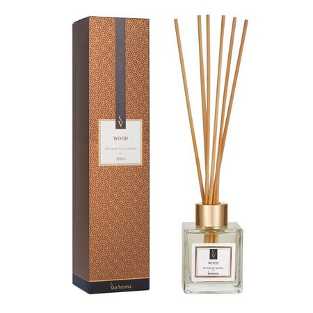 Difusor de Varetas Wood - Via Aroma - Frasco com 100ml - Mundo dos Óleos