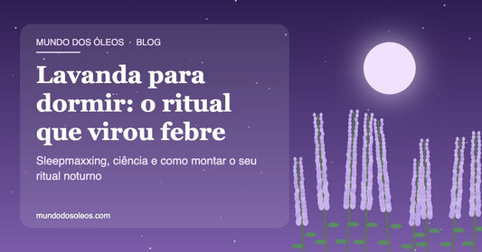 Capa do artigo Lavanda para dormir: ramos de lavanda sob a lua em fundo roxo