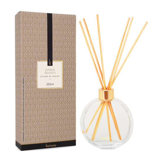 Difusor de Varetas - Jasmim Branco - Via Aroma - Frasco com 200ml