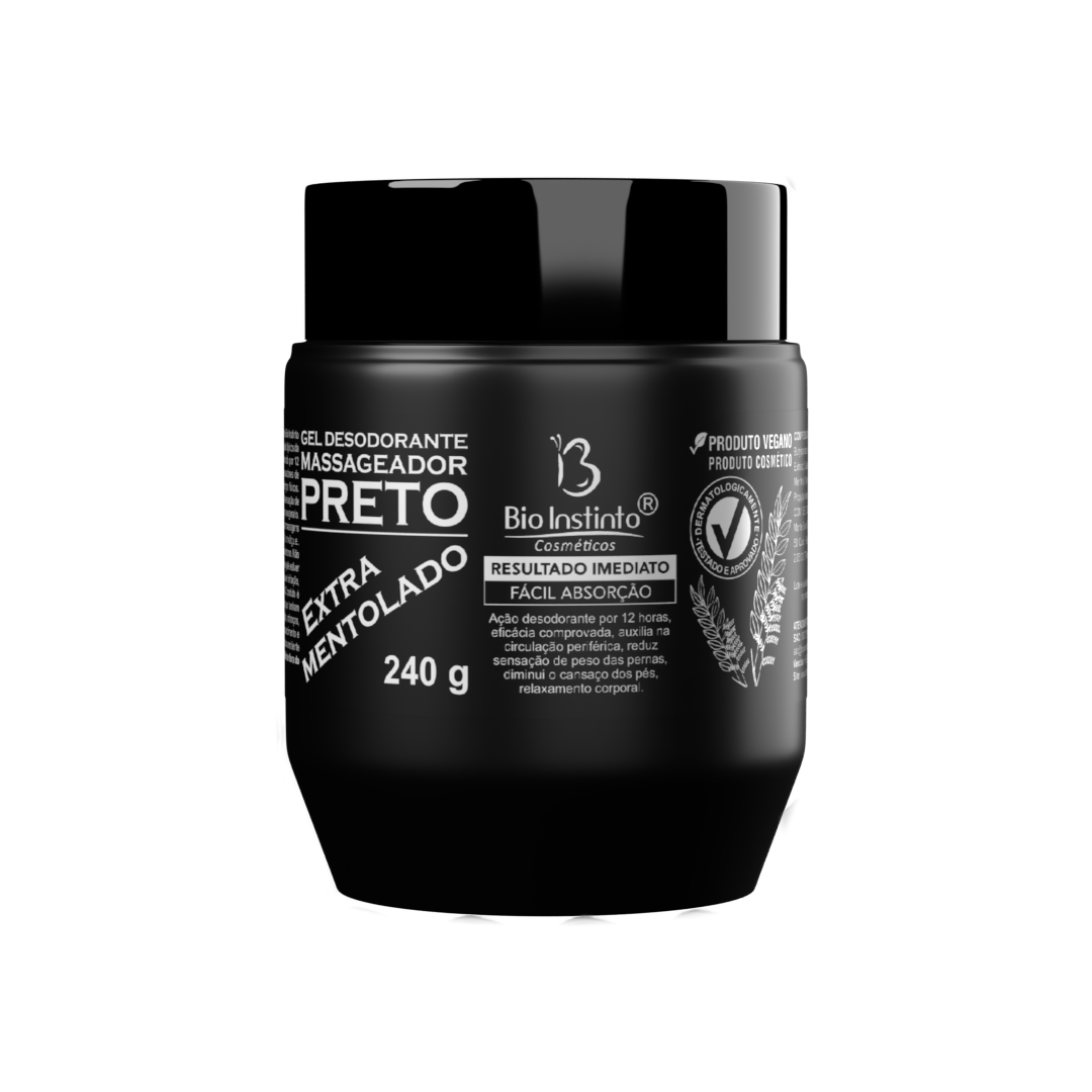 Gel Desodorante Massageador Preto Extra Mentolado - Bio Instinto - 240g