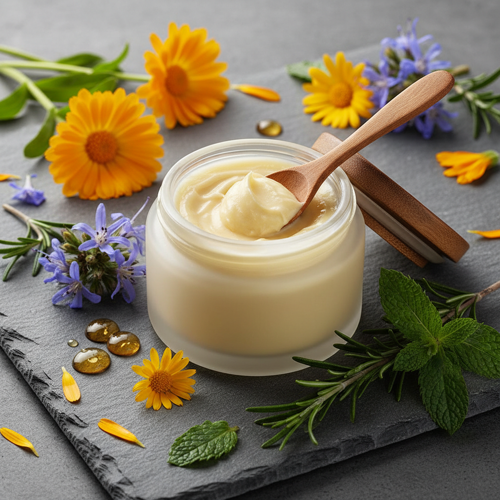 A Manteiga para Dores é uma sinergia vegetal desenvolvida com ativos naturais reconhecidos por suas propriedades terapêuticas. Indicada para massagens em áreas doloridas, tensionadas ou inflamadas, a fórmula combina manteiga de calêndula, óleos vegetais de arnica montana e copaíba e os óleos essenciais de alecrim e menta hortelã, oferecendo efeito rubefaciente, refrescante e calmante.
Imagem sem nada escrito