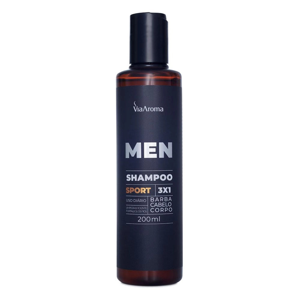 Shampoo 3x1 Men Sport - Via Aroma - Frasco com 200ml
