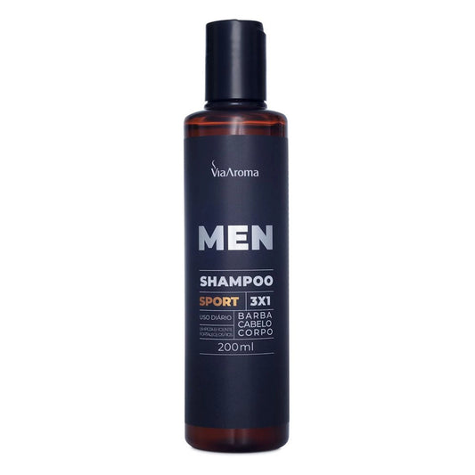 Shampoo 3x1 Men Sport - Via Aroma - Frasco com 200ml - Mundo dos Óleos