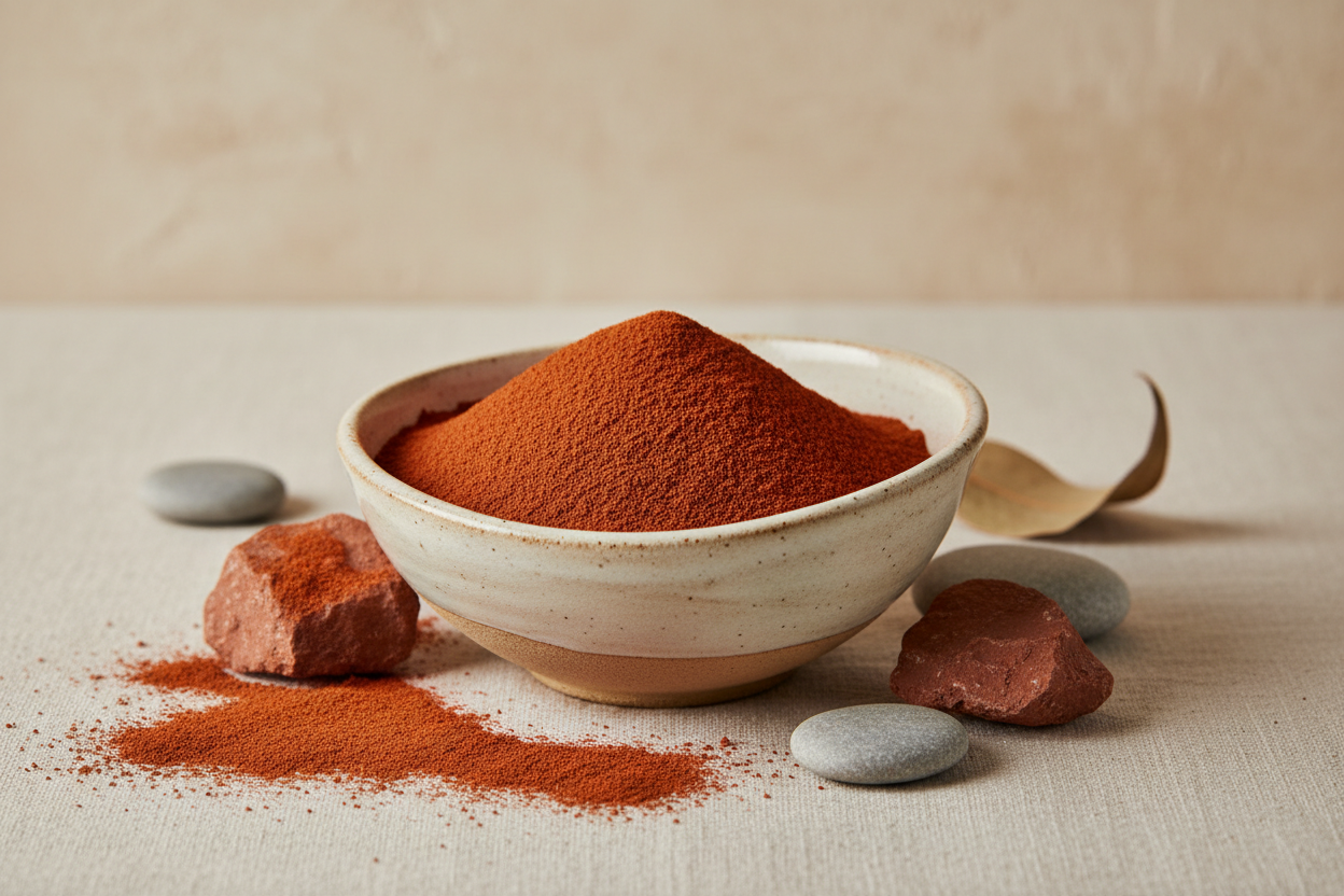 Argila Vermelha
Revitalizante, iluminadora e perfeita para peles maduras e sensíveis
imagem sem nada escrito
A Argila Vermelha é um ativo mineral natural, rica em óxidos de ferro e oligoelementos. Sua coloração avermelhada se deve à alta concentração de hematita, o que a torna ideal para tratamentos estéticos que buscam regeneração, firmeza e vitalidade da pele.