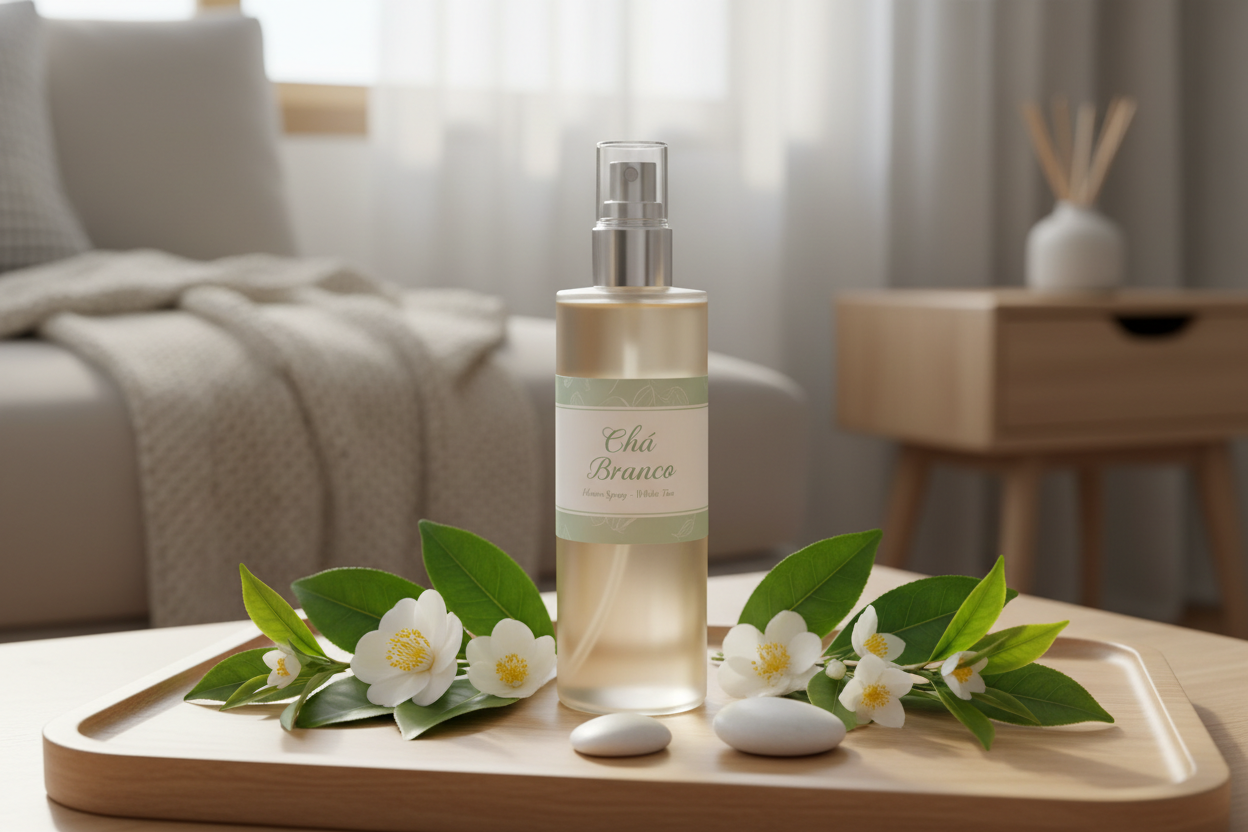 Aromatizador de Ambiente – Chá Branco
Fragrância fresca, elegante e reconfortante para transformar qualquer espaço em um refúgio de bem-estar

Nome do produto: Home Spray Chá Branco

Categoria: Aromatizador de ambiente
sem legenda
Tipo de aplicação: Borrifador spray
Descrição
O Home Spray Chá Branco é um aromatizador sofisticado e delicado, que traz notas frescas e leves inspiradas na infusão de folhas brancas. Ideal para uso em ambientes como quartos, salas, banheiros e escritórios, promove sensação 