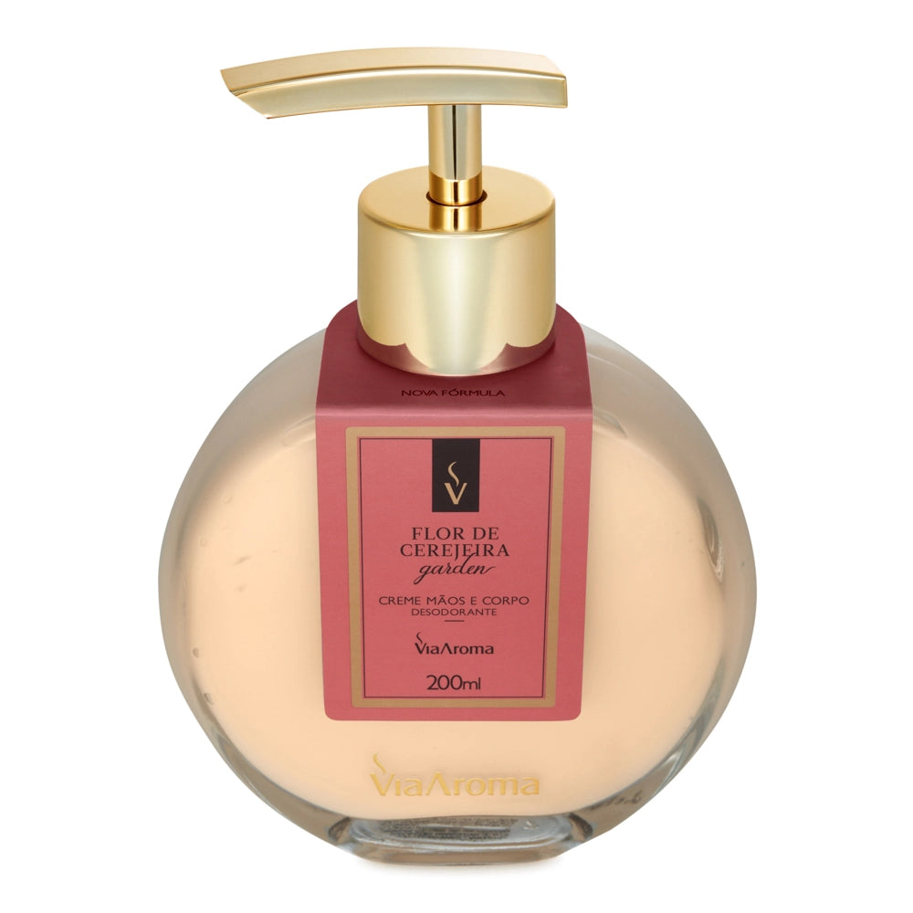 Creme Hidratante Desodorante Mãos e Corpo - Flor de Cerejeira - Via Aroma - Frasco com 200ml