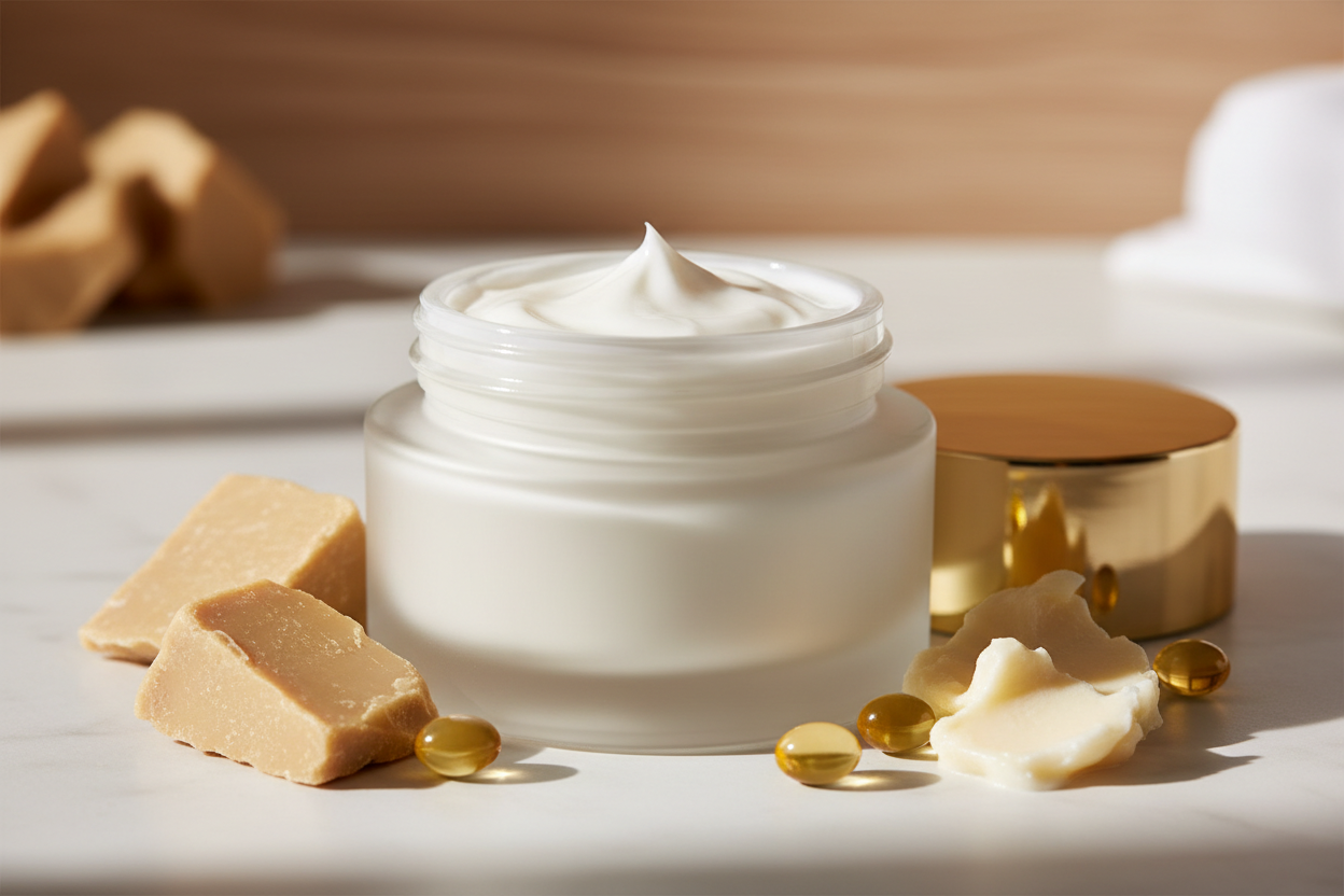 Creme Neutro - Manteiga de Cacau , Karité e Vitamina E
imagem sem nada escrito
Função:

Base cremosa rica em manteigas vegetais nutritivas, oferece hidratação profunda, maciez e proteção da pele. Ideal para personalização com extratos, óleos vegetais e essenciais.