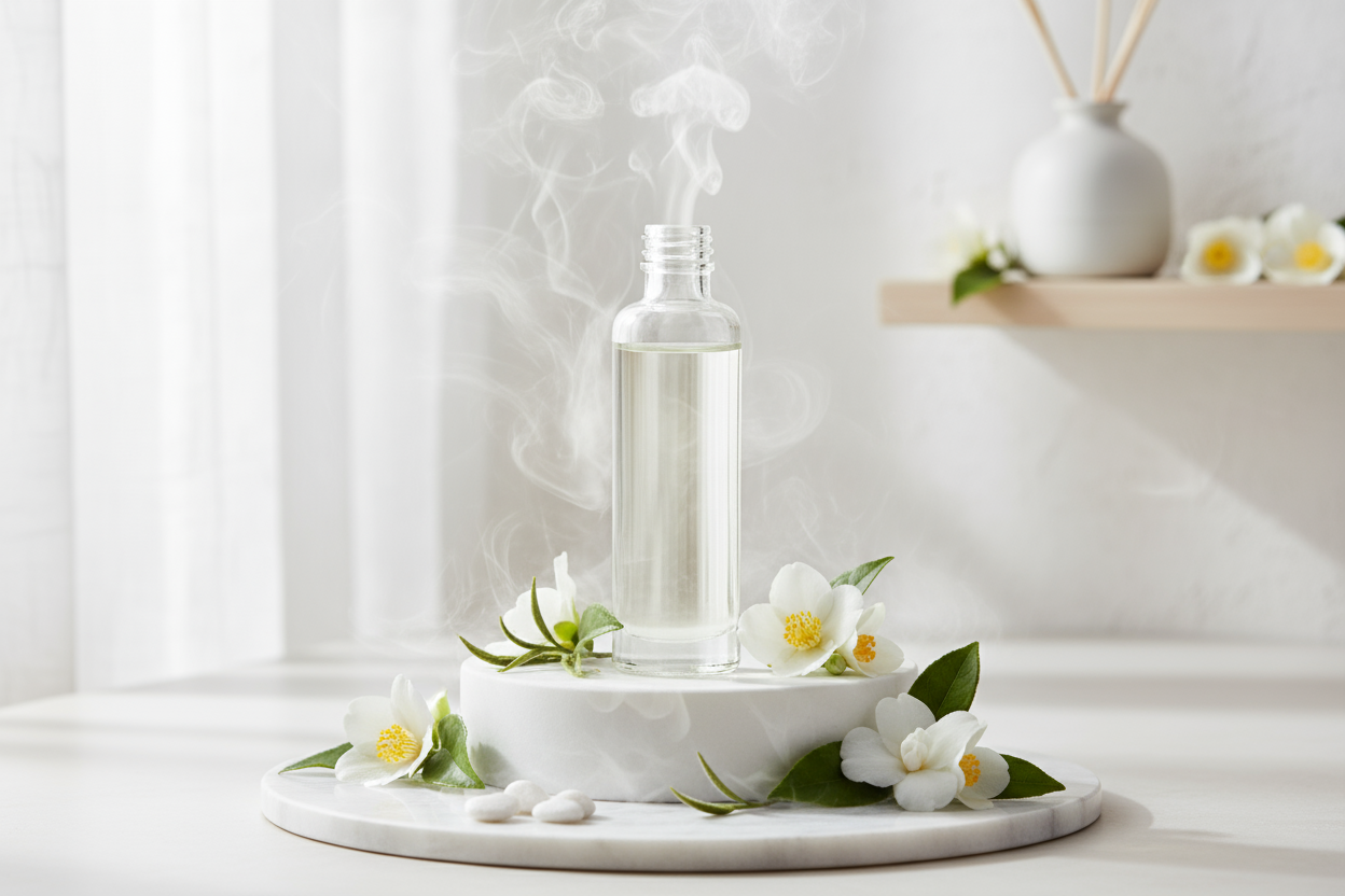 Essência de Chá Branco
Fragrância suave e contemporânea com notas florais frescas para cosméticos e aromatizadores

Nome Técnico: Essência aromática de Chá Branco

NCM: 3302.90.90

Composição Básica: Mistura de compostos aromáticos sintéticos e naturais em veículo solúvel (propilenoglicol ou similar)

Método de Produção: Formulação de fragrâncias com perfil herbal-floral suave

Outros Nomes Populares: White Tea, Fragrância de Chá Branco

sem texto

A Essência de Chá Branco apresenta 