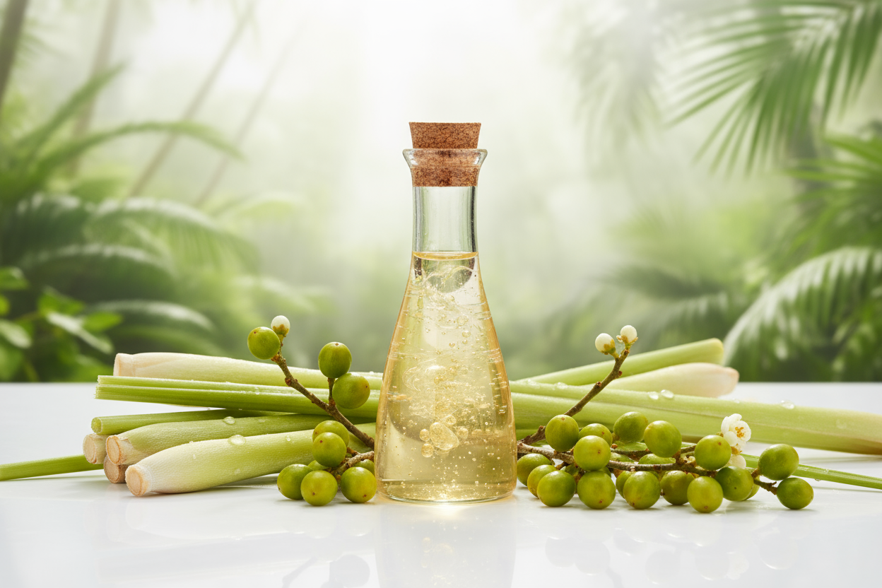 Essência de Litsea Cubeba com Capim Limão
Fragrância cítrico-herbal vibrante com notas de frescor tropical para cosméticos, perfumaria e aromatização de ambientes

Nome Técnico: Essência Aromática de Litsea Cubeba e Capim Limão

NCM: 3302.90.90

Composição: Mistura de fragrâncias sintéticas e naturais inspiradas no óleo essencial de Litsea (*Litsea cubeba*) e nas folhas do Capim Limão (*Cymbopogon citratus*)
sem texto na imagem 
