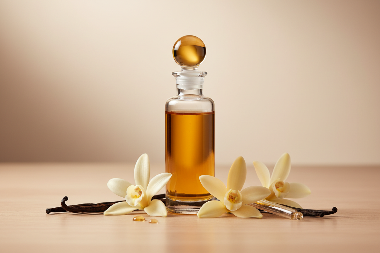 FrascoA Essência de Baunilha possui uma fragrância clássica, adocicada e envolvente, que remete ao conforto, acolhimento e bem-estar. É ideal para composições que evocam sensações de carinho, sofisticação e suavidade, sendo amplamente utilizada na perfumaria, cosméticos e aromatizadores de ambiente.