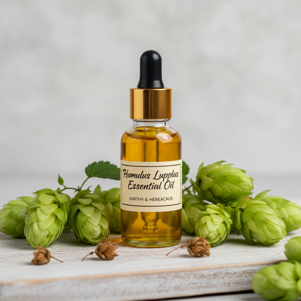 Óleo Essencial de Lúpulo

Nome botânico (INCI): Humulus lupulus Oil
CAS: 8007-04-3
Parte utilizada: Flores femininas (cones)
Método de extração: Destilação a vapor
Origem: Estados Unidos
Pureza: 100% puro e natural, sem aditivos

Características Físico-Químicas
Aparência: Líquido oleoso amarelo a âmbar
Odor: Amadeirado, herbáceo, terroso e levemente amargo
Solubilidade: Solúvel em água. Solúvel em óleos e solventes orgânicos
Densidade: 0,870 – 0,900 g/mL