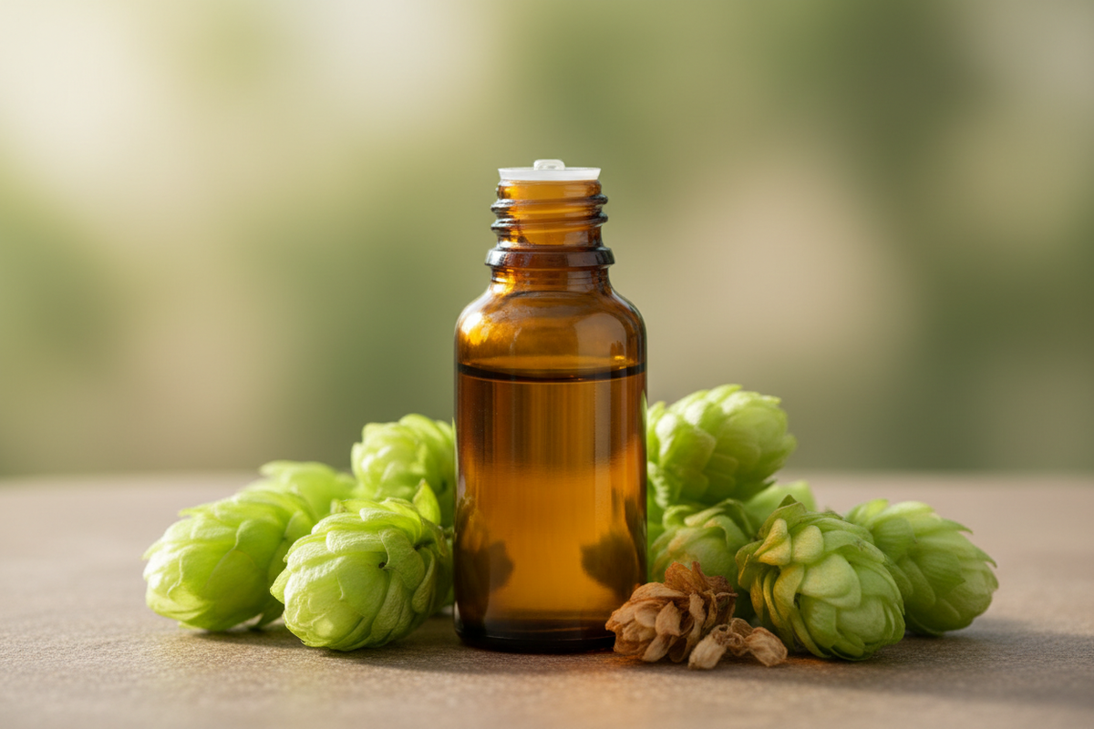 Óleo Essencial de Lúpulo

Nome botânico (INCI): Humulus lupulus Oil
CAS: 8007-04-3
Parte utilizada: Flores femininas (cones)
Método de extração: Destilação a vapor
Origem: Estados Unidos
Pureza: 100% puro e natural, sem aditivos

Características Físico-Químicas
Aparência: Líquido oleoso amarelo a âmbar
Odor: Amadeirado, herbáceo, terroso e levemente amargo
Solubilidade: Solúvel em água. Solúvel em óleos e solventes orgânicos
Densidade: 0,870 – 0,900 g/mL