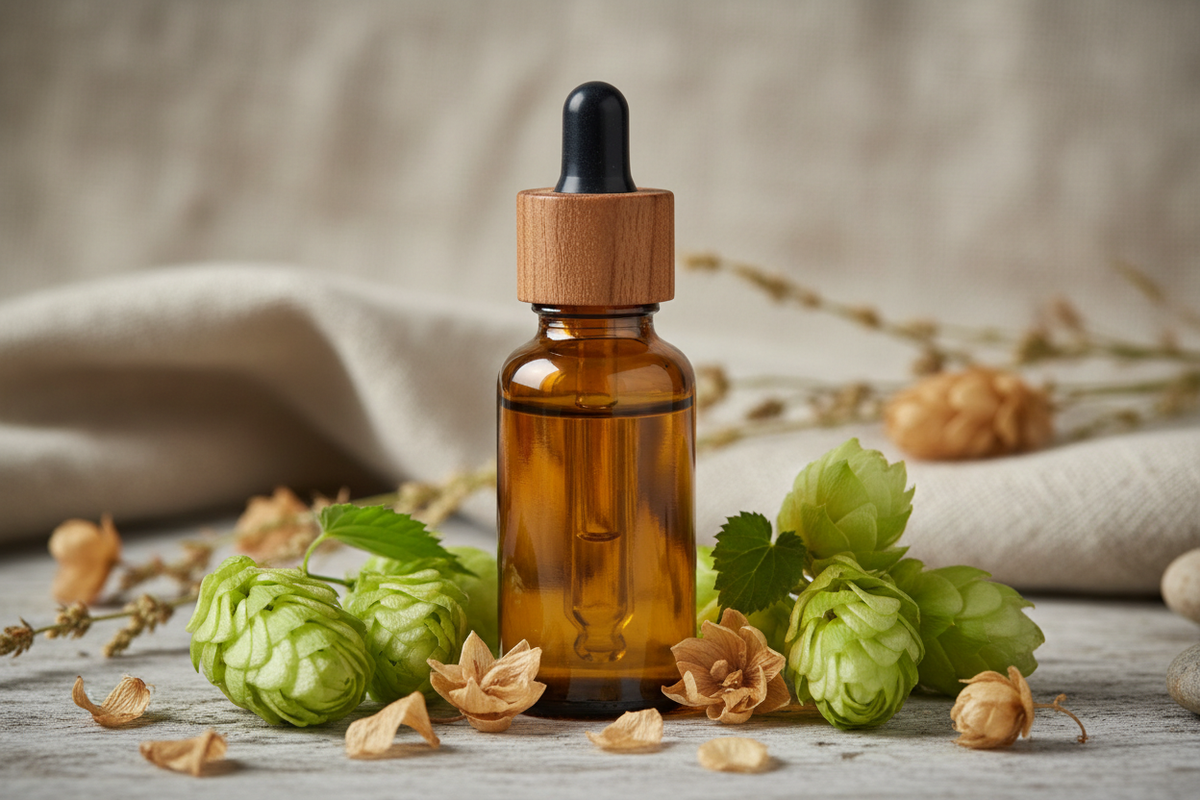 Óleo Essencial de Lúpulo

Nome botânico (INCI): Humulus lupulus Oil
CAS: 8007-04-3
Parte utilizada: Flores femininas (cones)
Método de extração: Destilação a vapor
Origem: Estados Unidos
Pureza: 100% puro e natural, sem aditivos

Características Físico-Químicas
Aparência: Líquido oleoso amarelo a âmbar
Odor: Amadeirado, herbáceo, terroso e levemente amargo
Solubilidade: Solúvel em água. Solúvel em óleos e solventes orgânicos
Densidade: 0,870 – 0,900 g/mL