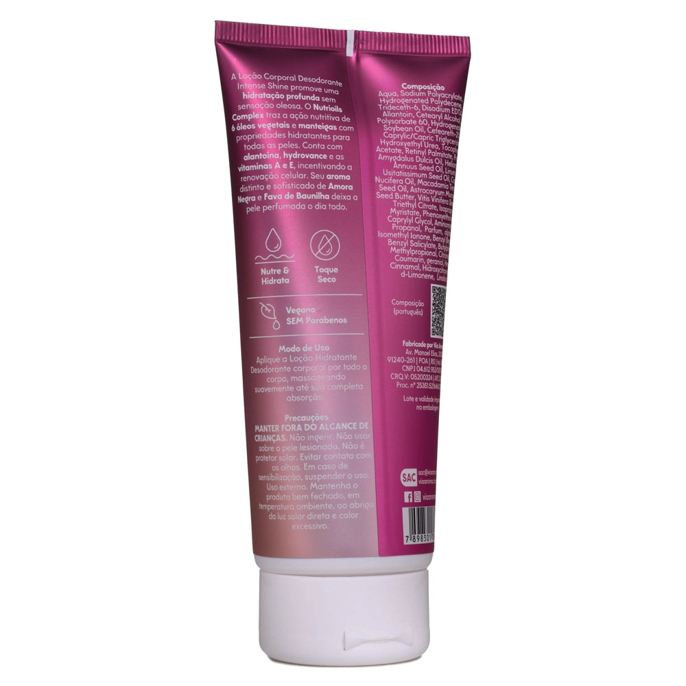 Loção Corporal Desodorante Intense Shine - Via Aroma - Frasco com 200g