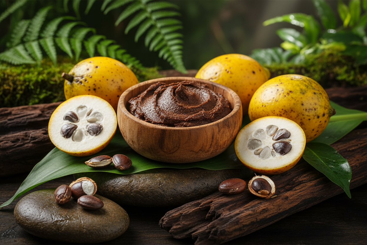 Manteiga de Bacuri
Manteiga amazônica altamente nutritiva e regeneradora, ideal para uniformizar o tom da pele, cicatrizar e tratar cabelos secos e frágeis

Nome INCI: Platonia insignis seed butter

CAS: 68956-68-3

NCM: 1515.90.90

Origem: Amazônia (Brasil)

Parte utilizada: Sementes do fruto

Método de extração: Prensagem a frio
SEM TEXTO NA IMAGEM
Aspecto: Manteiga pastosa de cor marrom-escuro, com aroma terroso e característico