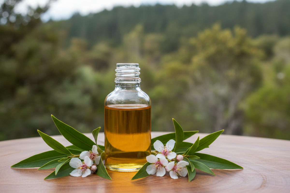 O Óleo Essencial de Manuka é extraído das folhas do arbusto Leptospermum scoparium, nativo da Nova Zelândia. Considerado um “parente botânico” do Tea Tree, este óleo é altamente valorizado por suas propriedades antibacterianas, anti-inflamatórias e regeneradoras. Seu aroma é terroso, herbal e levemente doce, sendo amplamente utilizado na aromaterapia para promover equilíbrio emocional e reduzir a ansiedade.
imagem sem nada escrito