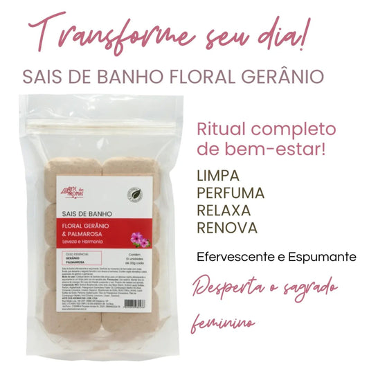 Sais de Banho Floral Gerânio e Palmarosa Arte dos Aromas c/ 10 unidades de 20g