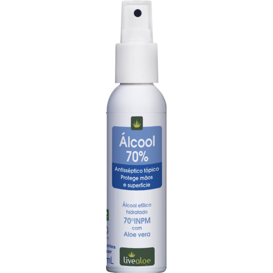 Álcool 70% - LiveAloe - Frasco com 100ml - Mundo dos Óleos