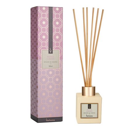 Difusor de Varetas - Peônia Garden - Via Aroma - Frasco com 100ml - Mundo dos Óleos