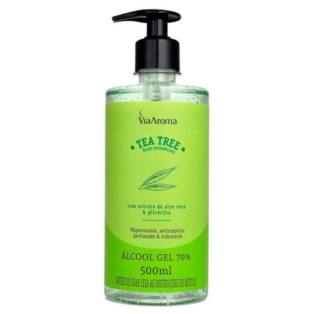 Álcool Gel com Óleo Essencial de Tea Tree - Via Aroma - Frasco com 500ml - Mundo dos Óleos