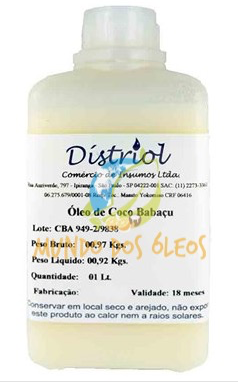 Óleo de Coco Babacu - Distriol - Frasco com 1 Litro - Mundo dos Óleos