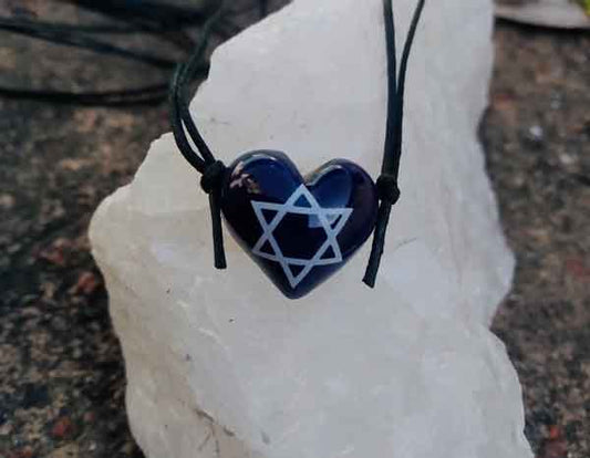 Colar Aromático Coleção Judaísmo Estrela de Davi -  Coração Azul - Ortega - Mundo dos Óleos
