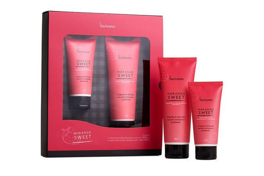 Kit Creme para as Mãos + Hidratante Corporal - Morango Sweet - Via Aroma - Mundo dos Óleos