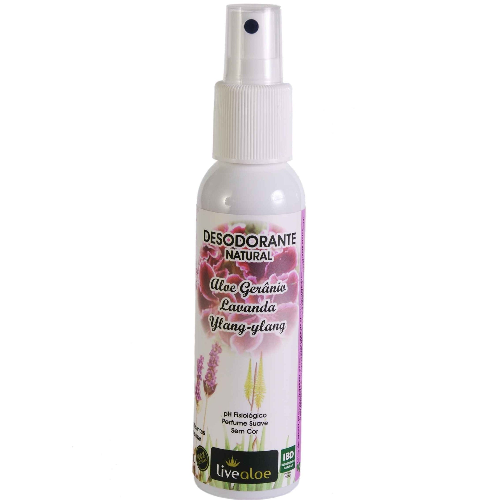 Desodorante Natural Aloe Gerânio - LiveAloe - Frasco com 60ml - Mundo dos Óleos