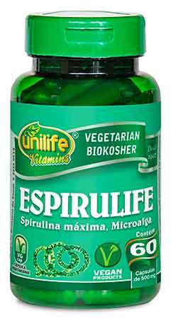 Espirulife - Spirulina Unilife - Frasco com 60 Cápsulas de 500mg - Mundo dos Óleos