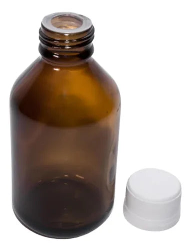 Frasco de Vidro Âmbar de 100ml com Tampa e Batoque