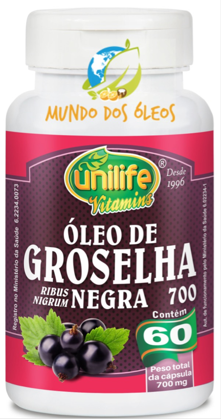 Óleo de Groselha Negra - Unilife - Frasco com 60 Capsulas de 700mg - Mundo dos Óleos